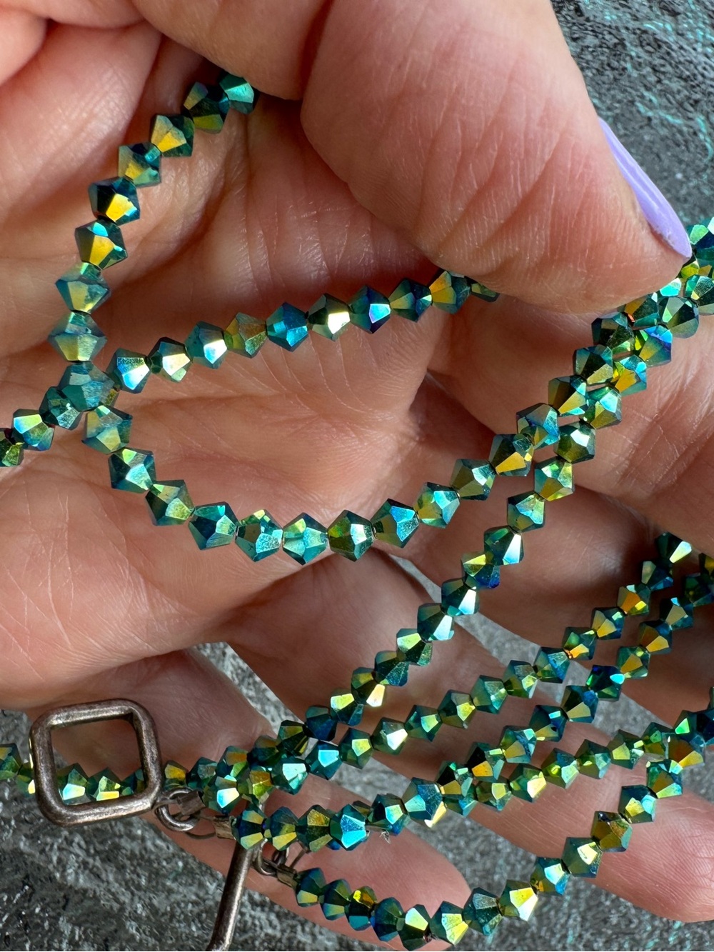 Green Crystal Beaded Double Strand Necklace Mermaid Fairy Core Y2K Nostalgia - Picture 9 of 11